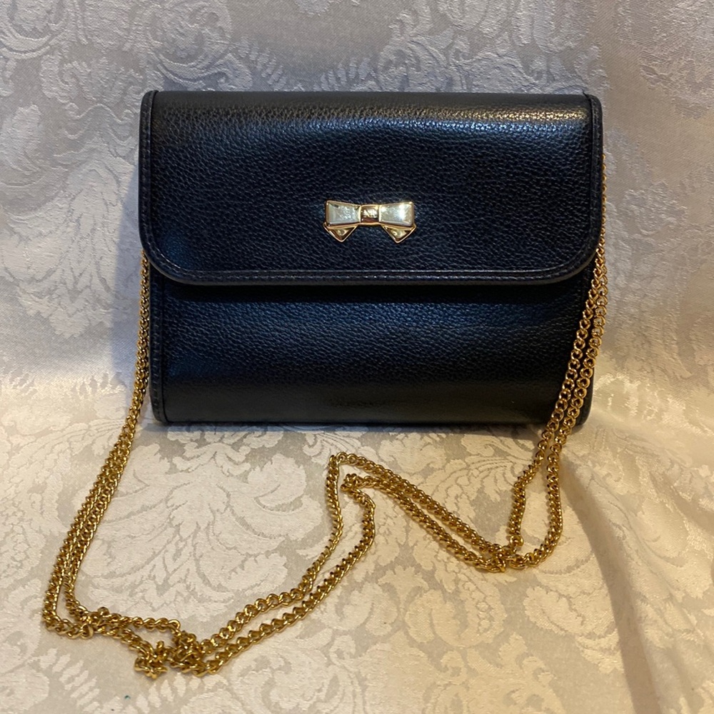 Beautiful vintage black leather Nina Ricci clutch crossbody purse